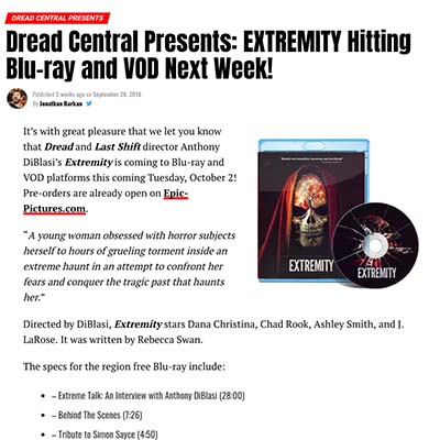 Dread Central Presents: EXTREMITY Hitting Blu-ray and VOD Next Week!